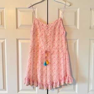 Athena Procopiou Pink and White Silk Mandrem Short Strap Dress, Size 1 / Small